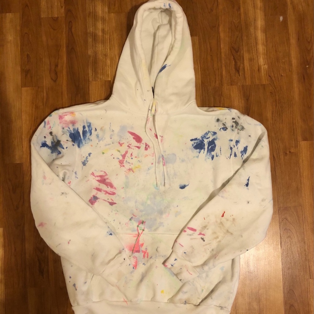 Divided paint splattered white hoodie